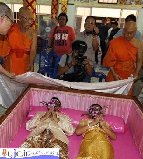 مراسم خنده آمیز عروس و دامادهای تایلند در تابوت
